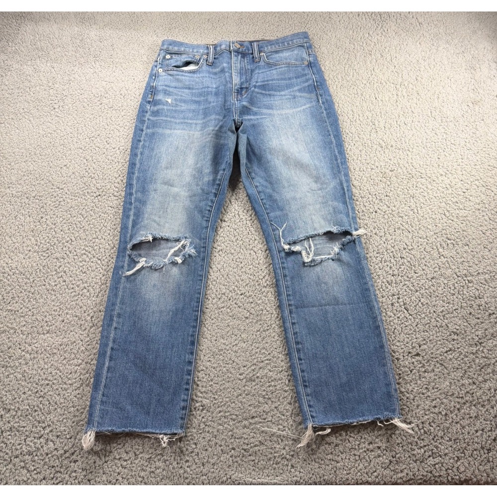 Madewell High Rise Slim Boyjean Distressed Blue Denim Jeans Size 26 Womens